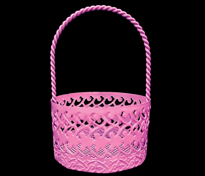 1006-168P bomboniere Pink round basket 5.5cm diameterx9cm high .65 per piece