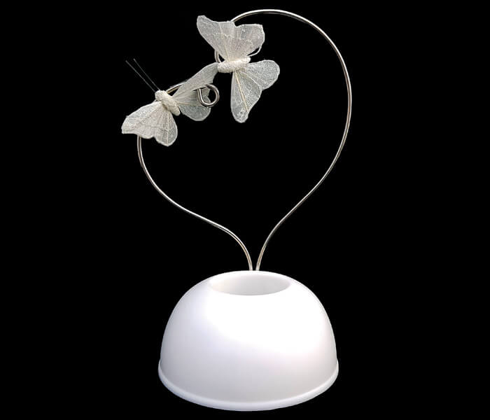 103-148 Cake Topper Heart Shape with Ivory Butterflies can hold fresh flowers 14cm Wide x 21cm High $8