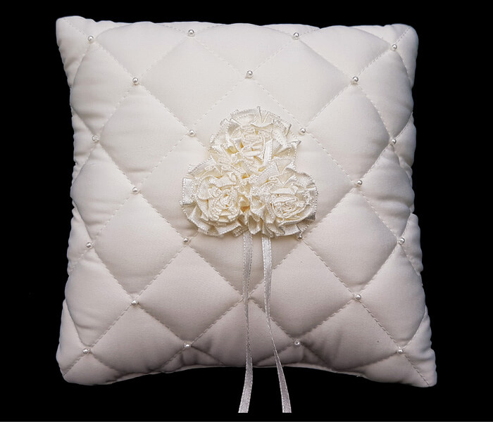 120-338 Ivory Ring Pillow Quilted with flowers $8.50