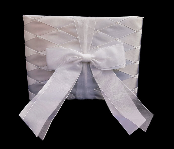 120-829 Guest Book Harlequin Weave Satin with Seed Pearl with 60 lined Pages for Guest to sign 7.50