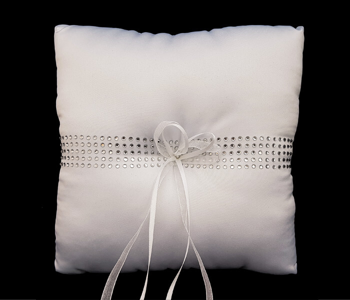 EL-515 White Ring Pillow with Rhinestone Bling in rows 8.50