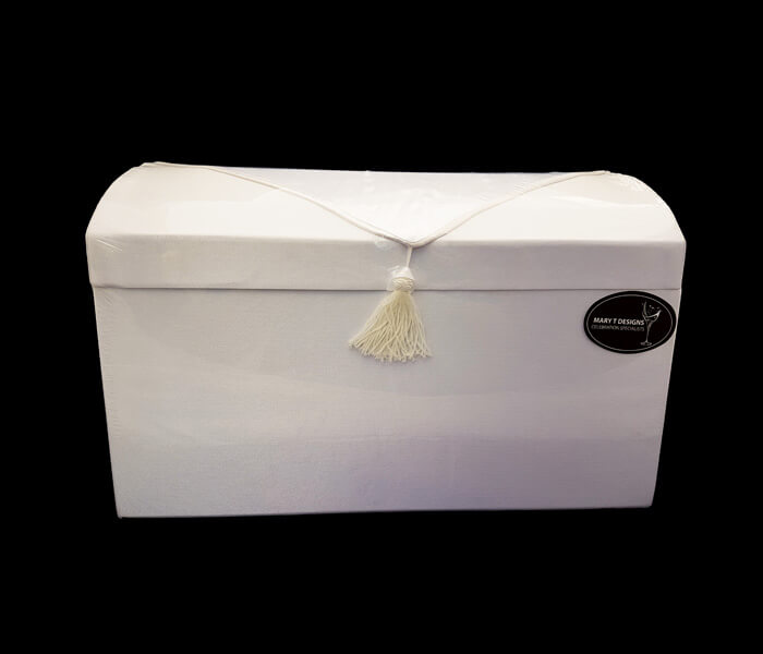 EL-601-White EL-600 Ivory Treasure Box satin with Tasssel Flap- White 20.5cm widthx35.5cm Lenght x23cm High 28.00