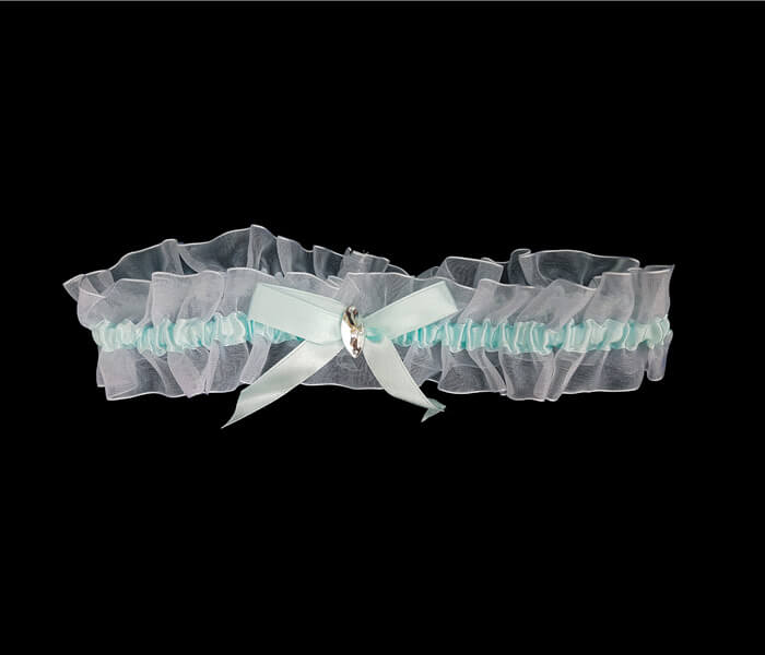 EL-660 Garters Organza with blue ribbon and marquise stone 2.50