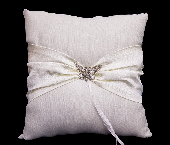 K099J007.01 White K099J007A Ivory Pillow with Diamonte Butterfly 10.50