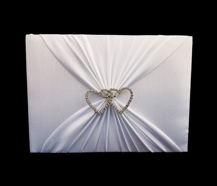 KW-2AB.10 Guest Book with Diamante Heart White Comes with Bride _ Groom Family Pages Bride _ Groom Attendants Pages with 30 Pages for Guests to Sign 19.95