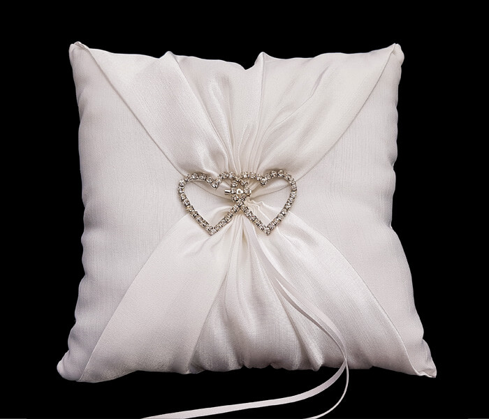 KW5DB-07White KW-5DB.06 Ivory Ring Pillow with Large Double Rhinestone Hearts 14.95