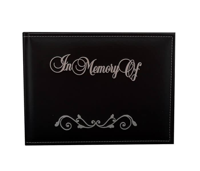 WDG-IMOF $19.95 Premium Black Leather Guest Books. Contains 36 Pages Designed _ Decorated in Australia