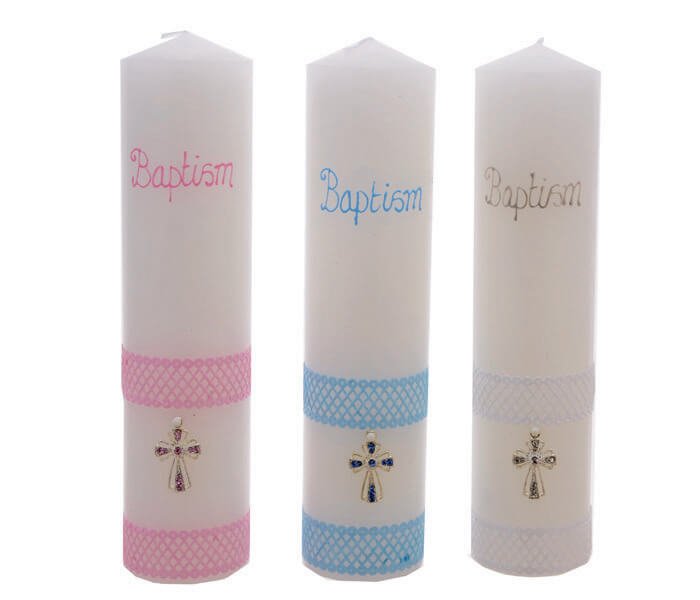 Z1012-BAPP-Pink, BAPB-Blue, BAPW-White $13.75 9x2 inch Australian Made _ Decorated Candle
