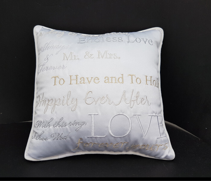 120-120 White Ring Pillow with Poem Embroidered all over $8.50