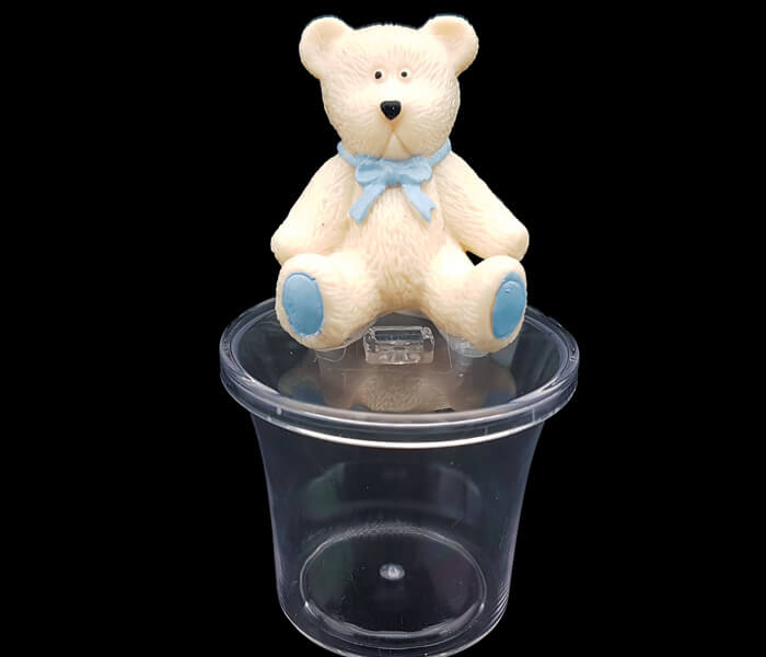 EL-340 Bomboniere Blue Teddy Bear Container -4pce 6cm round 9cm high 1.25per piece 5.00 per packet