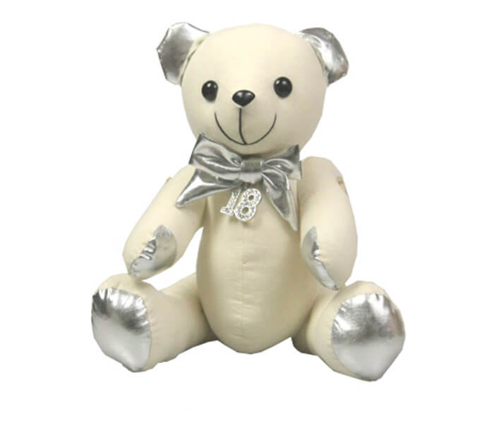 Sbear-18S $10.00 Silver Metalic Message Bear with 18 Diamond Charm 27cm