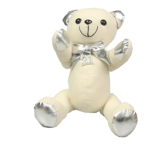 Sbear-21S $10.00 Silver Metalic Message Bear with 21 Diamond Charm 27cm