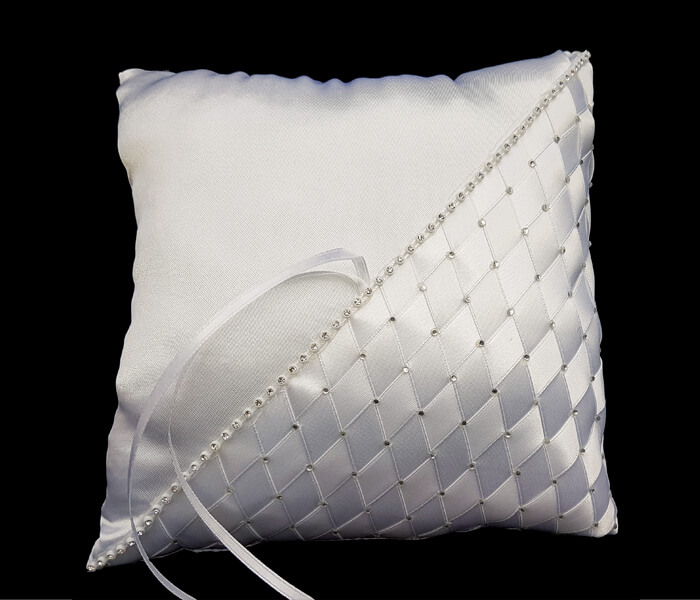 VL-0030P White Ring Pillow Harlequin with Rhinestones 10.5